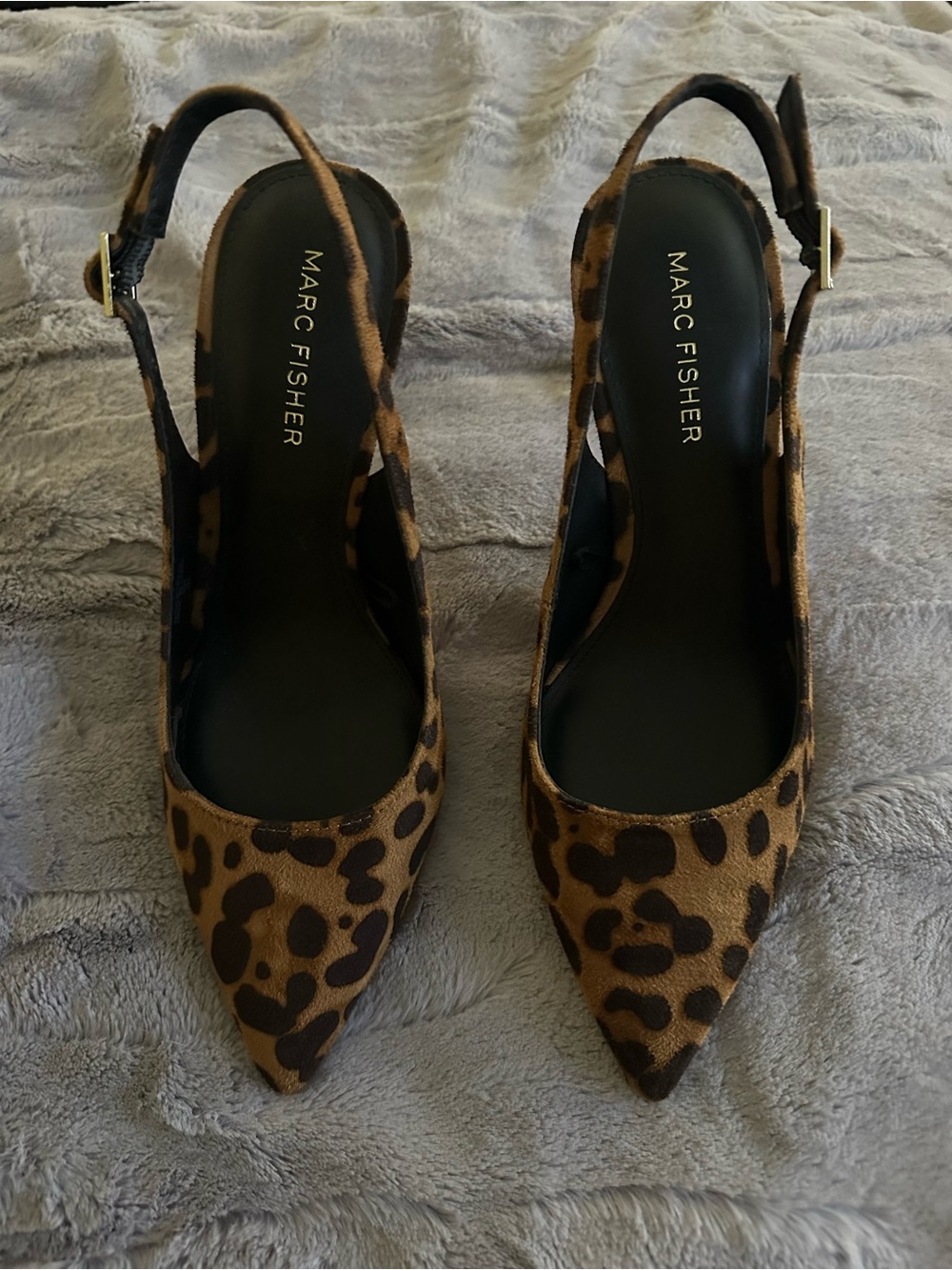 Marc Fisher Leopard Print Slingback Pointed Toe Heels